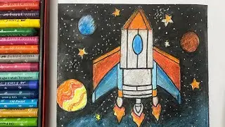 Let&rsquo;s draw ✍️ and colour 🎨A Rocket |Rocket Drawing with oil pastels |space art for kids 