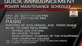 QRT: Power maintenance schedule ng Meralco sa Pasig, Muntinlupa at Pasay