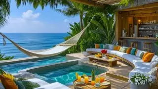 Tropical Seaside Retreat with Soft Jazz Music & Gentle Waves for Relaxing Moments