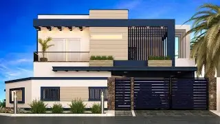 1 Kanal House 45'X90' Modern House Design with Wide Front Lawn, 6 Bed Room and Double Terrace