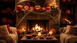 🎃 Halloween Fireplace Ambience  Cozy Static Scene with Crackling Fire 🔥