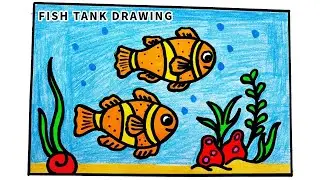How to draw fish tank aquarium !!!