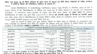 Aktu important circular for examination Btech cse branch subjects code| aktu exam details