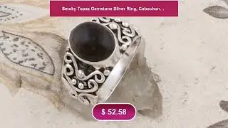 Smoky Topaz Gemstone Silver Ring, Cabochon Oval Shape Stone Boho Ring, 925 Antique Silver Ring In...