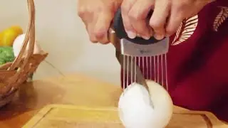 All-In-One Onion Holder, Onion Slicer, Stainless Steel, Slice Onion Hands-free
