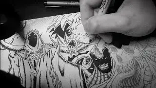 Inking over Grotesque Artwork | Horror & Dark Fantasy Illustration #12, part 2