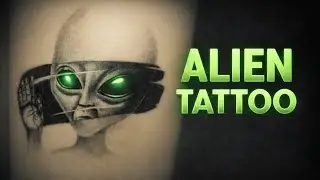 Dark Alien Tattoo Design | Realistic Black & Grey Tattoo