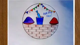 Holi  circle drawing/ holi drawing easy steps/Holi festival drawing/Holi special drawing/ Happy Holi