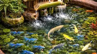 Beautiful Guppy Fish Pond 🌿 Relaxing Music & Waterfall Sounds for Sleep, Stress Relief, Study