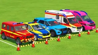 TRANSPORTING CARS, AMBULANCE, POLICE CARS, FIRE TRUCK, MONSTER TRUCK OF COLORS! WITH TRUCKS! - FS 22