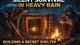 Silent Survival in Heavy Rain &mdash; Building a Secret Shelter for a Stranger in the Woods discription 