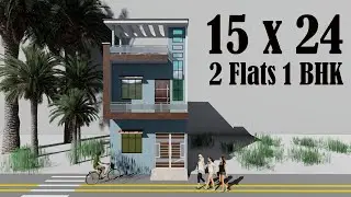 15 X 24 2 , Flats 1 BHK PLAN ## 15 BY 24 HOUSE DESIGN ## 15X24 GHAR KA Naksha