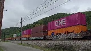 NS Stack Train heading through Crum & NS Grain Train exiting tunnel outside of Kermit 9/26/25