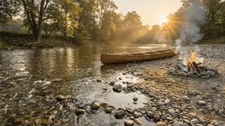 Peaceful River Sounds & Campfire 🌅 Sunset Nature Ambience for Sleep, Study & Meditation