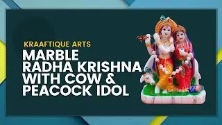 KRAAFTIQUE&reg; Marble Radha Krishna with Cow & Peacock Idol
