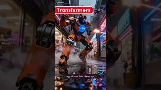 Orange Transformer Robot vs. Drone Swarm: Neon City Battle ​#TransformerRobot #robotbattle
