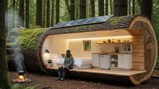 Building a House in the Forest (ASMR) | He Built a Mini Home Inside a Tree Trunk