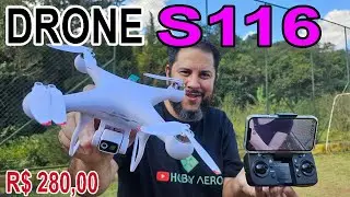 Drone S116 primeiro voo externo como Ligar teste de qualidade da imagem e camera aplicativo