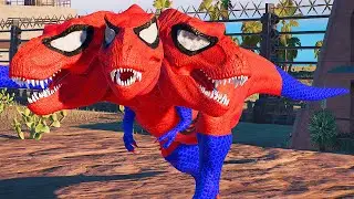 (🦖 Jurassic World Evolution 2 🦕) 3 head SpiderMan T-Rex Dinosaurs Fight