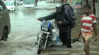 Wading through flood waters on the roads of Patna