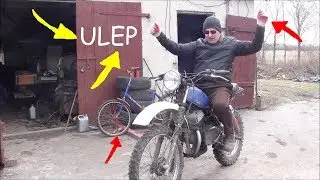 Ulepiony Cross na chodzie /  działanie silnika dwusuwowego, dwucylindrowego