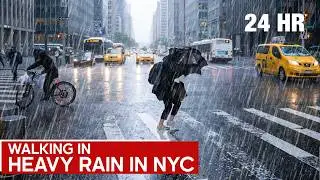 Walking in HEAVY RAIN in NEW YORK CITY | 24 Hour | Rain Sounds for Sleep
