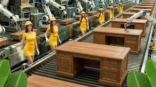 Inside The Factory | How Raw Wood Is Transformed into High-End Office Desks at Incredible Speed.