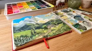 Painting a Dreamy Ghibli Landscape & Special Guest with Tiny Hands ☁️🎨