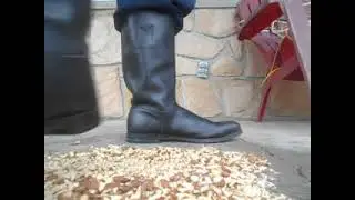 German police boot crunch on a pile of almonds