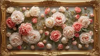 4 Hours of Elegant Rose Floral Painting in 4K  Golden Frame Art Screensaver  Relaxing TV Ambience