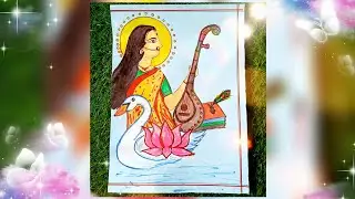 Saraswati maa | Easy Drawing #satisfying #saraswati #drawing #art #maa #puja #highlights #everyone 