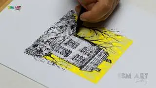 Ink & Yellow Contrast: Dreamy House Sketch | SSM Art