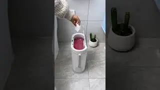 Bathroom Trash Can with Lid | So Practically Slim Plastic Wastebasket with Toilet Brush Container