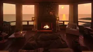 Beach Bedroom & Fireplace Ambience: Soothing Fire Sounds with Ocean View | #beachside  #CozyWaves