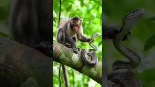 Fearless Monkey Takes on a Snake... #MonkeyVsSnake#BraveMonkey #shortsfeed
