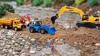 Cerita anak seru belajar pembangunan jembatan mini kontruksi #miniatureconstruction #excavator #truk