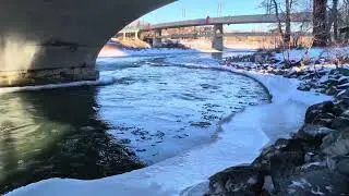 Calgary downtown walkway and River.