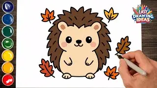 How to Draw a Cute Hedgehog in Autumn Leaves 🦔🍂 - Easy Thanksgiving Drawing for Kids   Creator 108