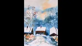 Watercolorpainting learning; Winterlandscape
