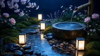 Relaxing Piano and Water Drip Sounds in Dark Blue Zen Garden for Sleep Aid, Meditation, and Study Fo
