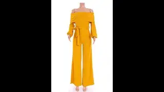 Plus size solid color off shoulder stretch fit wide leg pants casual jumpsuit (with belt)  A40061