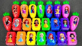 Satisfying Slime ASMR with Disney Princesses Hidden in Carrot & Suitcase Clay Toys!
