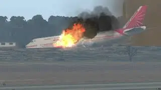 AIRINDIA 747-400 - Emergency Landing Karachi [Engine Fire & Gear Failure]