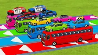 TRANSPORTING SKODA, MERCEDES, DACIA & POLICE CARS with BUSES - Farming Simulator 22