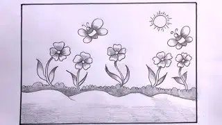 How To Draw Spring Season Scenery/Flower Scenery Drawing