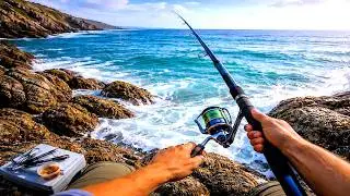 POV Shore Fishing 🌊 | Surfcasting from Rocky Coast (No Talking, Big Catch)