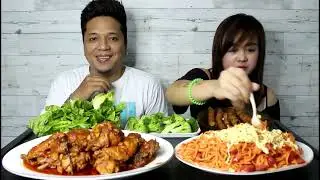 Kalderetang Manok x Spaghetti x Shanghai with Lettuce and Brocolli