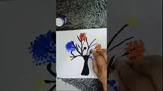 Easy tree painting with brush✍️color tree#shorts
