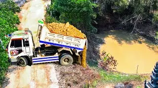 First Opening Amazing Project!! Landfill Delete Deep Pond Using Skills Dozer Pushing Soil Into Water