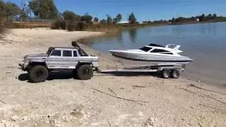 First test of my scratch built RC trailer on my Axial SCX10, to fit my Thunder Tiger Atlantic boat.